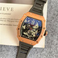 New men's three needle quartz watch for foreign trade, European and American sports silicone ghost head watch, barrel shaped Richard watch wholesale.