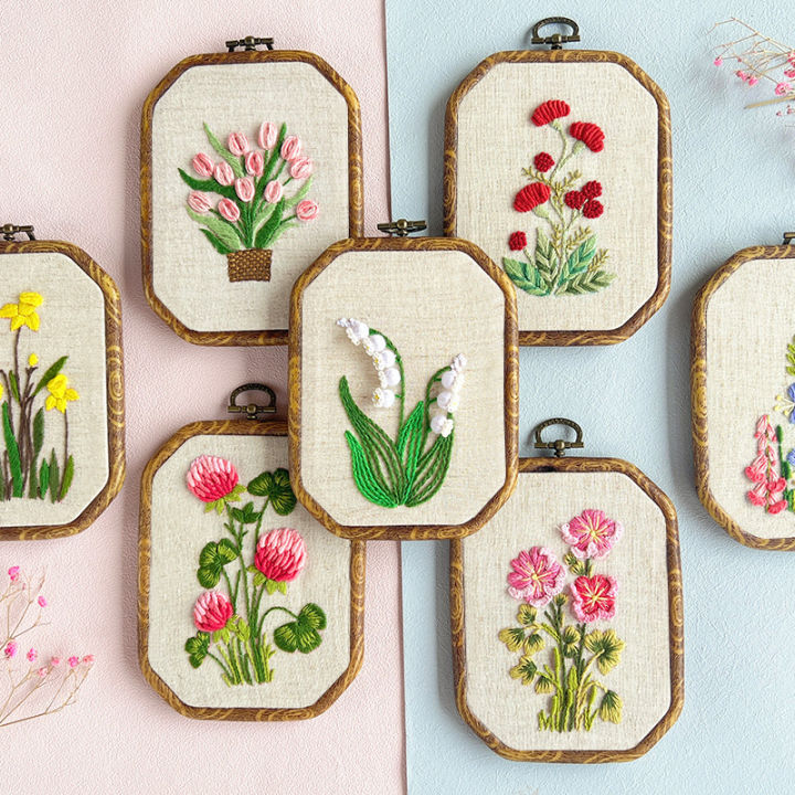 DIY Embroidery Kit with Retro Hoop Flower Pattern Printed Cross Stitch with Frame Handmade Sewing Art Craft Gift Home Decoration Vnce Lncei