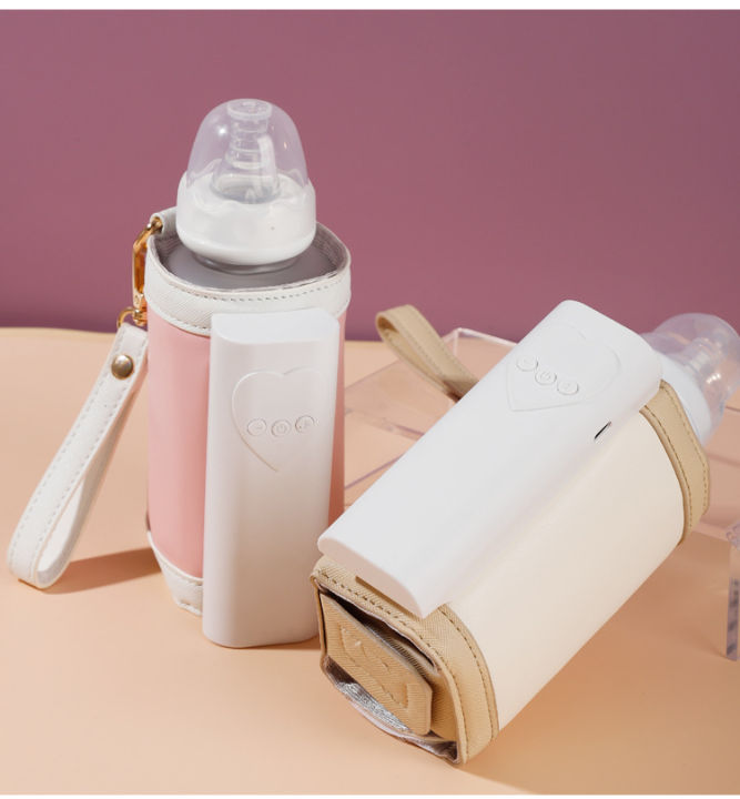 Premium Leather Portable Milk Warmer with 5200mAh Battery - Electric Bottle Insulation Cover