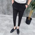 2022 Korean Style Ankle Length Spring Summer Men Dress Pants Stretched ple Slim Fit Casual Office Trousers Formal Wear Hot.