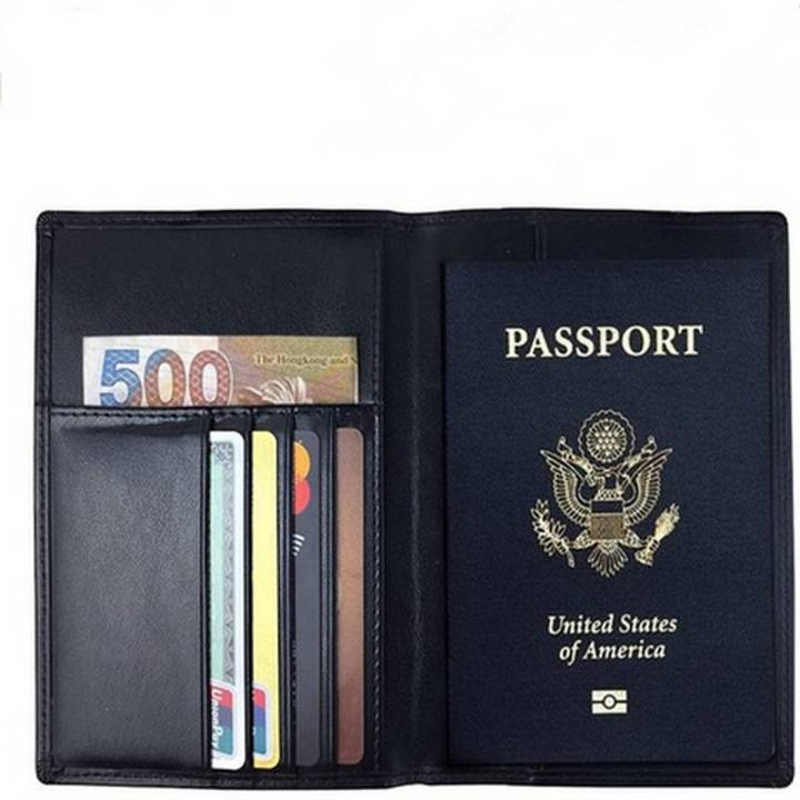 Leather Passport Cover Holder - Black - Passport Cover