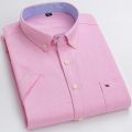 S-7XL Men's Short Sleeve Oxford Printed Casual Dress Shirts Front Patch Chest Pocket Regular-fit Button-down Collar Work Shirts. 