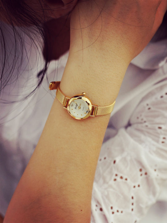 Gold tycoon gold quartz small dial, women's metal bracelet watch, fashionable and trendy watch