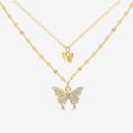 Fashionable Double Layer Butterfly Pendant Necklace for women New Collection/ Trendy Chain Choker Necklaces for Girls Simple Stylish.