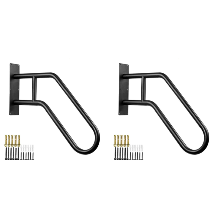 2X Secure Pipe Stair Handrails Staircase Handrails Iron for Wall Mount Stairs Indoors and Outdoor Black