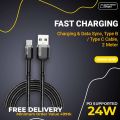 Geeoo cable 2.4A Fast Charging 2 meter type c cable Nylon Braided 24W type b cable. 