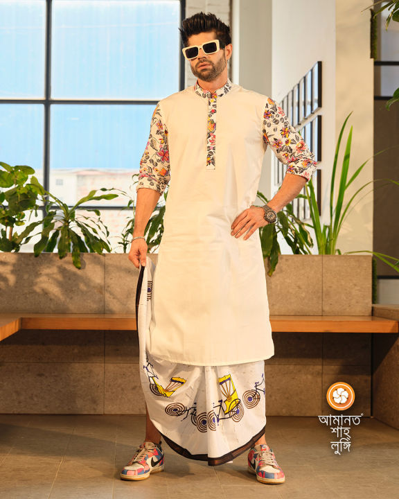 AMANAT SHAH LUNGI FOR MEN / COTTON PRINTED LUNGI STITCHED (5 HAND)