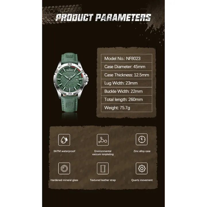 NAVIFORCE%20NF8023%20Green%20PU%20Leather%20Analog%20Watch%20For%20Men%20-%20Silver%20&%20Green%20-%20Image%205