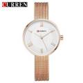 CURREN 9020 Rosegold Mesh Stainless Steel Analog Watch For Women - Rose Gold And White. 