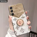 For Samsung Galaxy A35 A55 Phone Case Fashion Diamond Mirror Cover Luxury Clover with Kickstand Bracket Lanyard for Galaxy A35 A55 Cover Casing HP. 