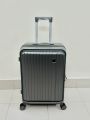 Modern Gunmetal Grey Hard-Shell Carry-On Luggage - Durable Ribbed ABS Spinner Suitcase with Telescopic Handle. 