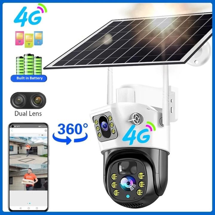 Dual Lens Solar Battery Backup PTZ IP Camera V380 PRO 4G Sim-Supported 10X Optical Zoom, Waterproof, Two-Way Audio, Motion Detection