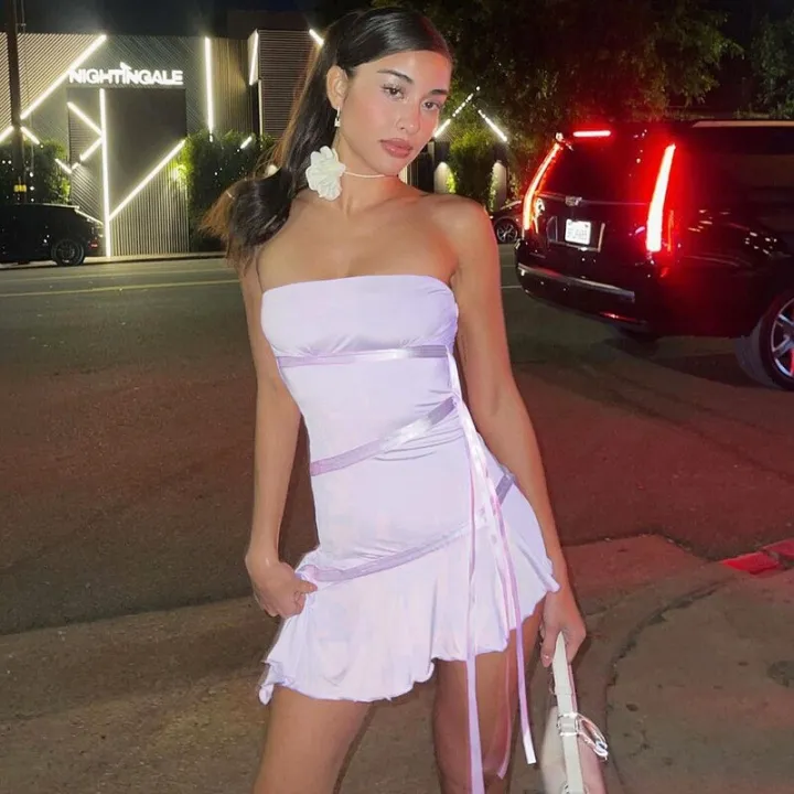 Dresses%20Ladies%202023%20Ribbon%20Strapless%20Mini%20Dress%20Y2K%20Streetwear%20Slim%20Solid%20Color%20Festival%20Outfits%20Pink%20Dress%20Summer%20Women%20Clothes%20-%20Image%202