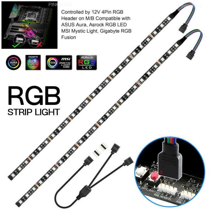 PC Computer SMD5050 4PIN 12V RGB Strip Light for Modding PC Chassis LED Light Strip Compatible with ASUS Aura Sync, Gigabyte RGB Fusion, MSI Mystic Light, ASRock RGB 4Pin Header
