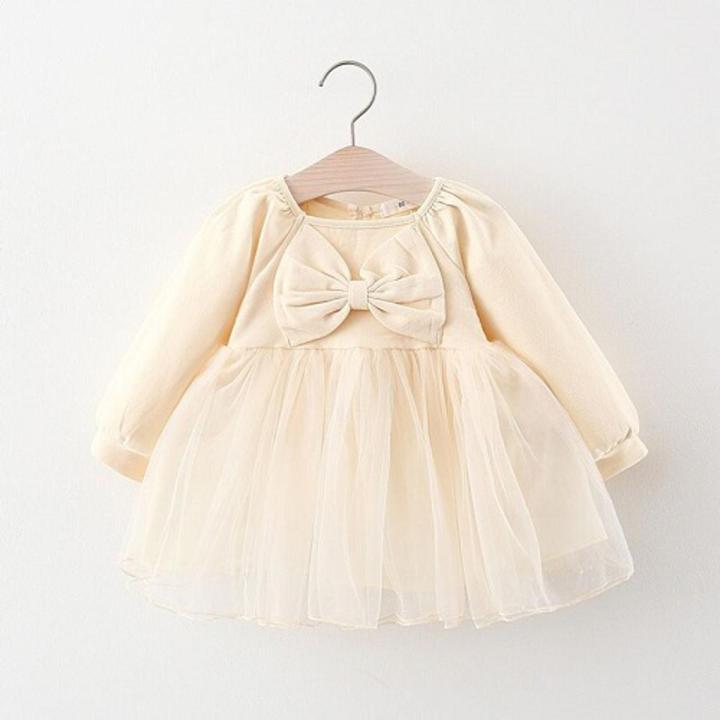 Baby Girls Solid Cream Color fashionable beautiful party dress for 6month,1,2,3,4 Years Babies