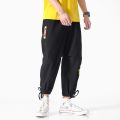 BQODQO Black Drawstring Casual Pants For Men Streetwear Military Autumn Trouser Male Stylish Loose Japanese Cotton Baggy Bottoms.