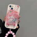 Phone Case For Compatible For iPhone 11 12 13 14 15 Pro Max 13 Mini 14 15 Plus Casing Fashion Cartoon Bracelet Chain Cute 3D Rabbit Flower Holder Clear Shockproof Back Cover TPU Silicone Soft.