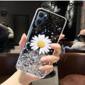 For OPPO Reno 7 Transparent Bling Glitter Cases Soft Clear Shining Sequin Case with Daisy Flowers Folding OPPO Reno7 Back Cover.