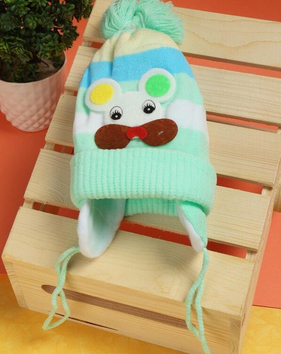 Baby Winter Warm Wool Fabric Woolen Beautifull Tie Cap for Kids -Boy's & Girl's