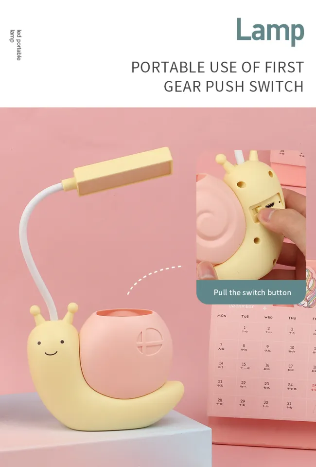 Cute Desk Lamp with Pen Holder Snail Rechargeable LED Table Lamp for Kids Foldable Reading Desk Light for Bedroom Nursery Study Home-D Shop