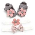 0-1 years old flower baby shoes and hair flower 3 piece set - Baby Shoes Girls. 