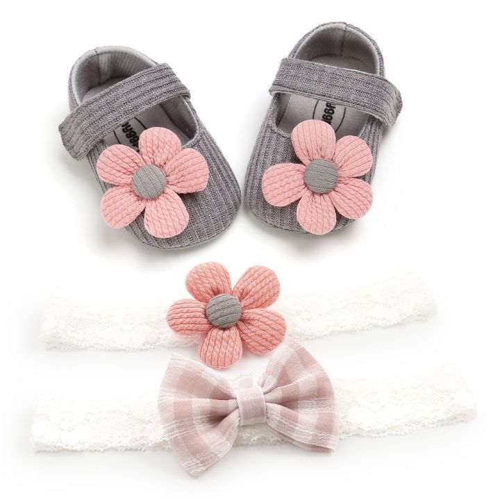 0-1 years old flower baby shoes and hair flower 3 piece set - Baby Shoes Girls