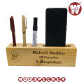 Customizable Pine Wood Table Nameplate with pen, mobile card holder for Office Desk. 