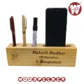 Customizable Pine Wood Table Nameplate with pen, mobile card holder for Office Desk.