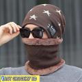 Wool Knitted Star Neck Warmer Winter Hats For Men Hat with Scarf Two Piece Monkey Cap Set. 