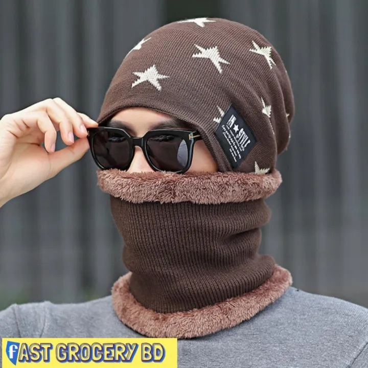 Wool%20Knitted%20Star%20Neck%20Warmer%20Winter%20Hats%20For%20Men%20Hat%20with%20Scarf%20Two%20Piece%20Monkey%20Cap%20Set%20-%20Image%202