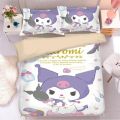 Sanrio Cartoon Cute Kuromi Bed Four-piece Set Student Dormitory Bunk Single Bed Girly Heart Cartoon Picture Three-piece Set.