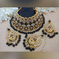 Indian Gold-Plated Wedding Necklace Set Thai Stone Choker with Earrings and Tikli.