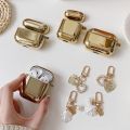 Electroplated Gold Earphone Case for Apple AirPods 1 2 Pro 3 AirPod Case Cute Plating Pearl Ornaments Keyring Soft Cover funda. 
