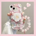 Sweet Pink Flower Cute Phone Case with Holder Strap for iPhone 14 12 13 11 Pro Max Mini XR XS X 6 7 8 Plus Korean Covers Shell. 