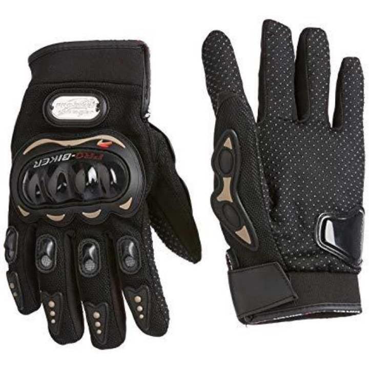 Pro bike full hand gloves with Screen tuch finger Pro-Bike Leather Motorcycle Full Gloves-Black