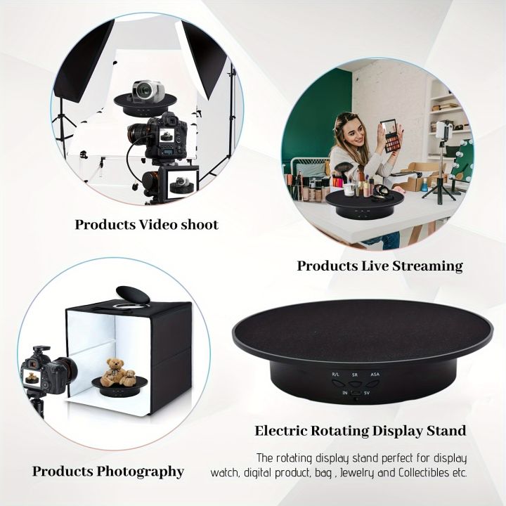 3%20Speeds%20Electric%20Rotating%20Display%20Stand%20Mirror%20360%20Degree%20Turntable%20Jewelry%20Holder%20Battery/USB%20Power%20for%20Photography%20-%20Image%202