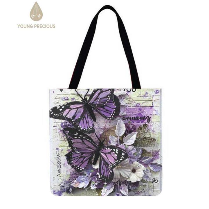 【New Style】Butterfly Printed Shoulder Shopping Bag Casual Large Tote Handbag