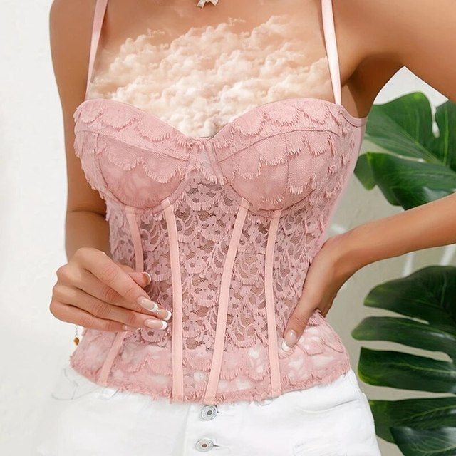 New%20Women's%20Strap%20Solid%20Color%20Flower%20Decoration%20Women's%20Adjustable%20Shoulder%20Strap%20Fish%20Bone%20Mesh%20Bra%20-%20Image%204