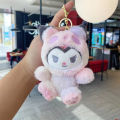12 cm Sanrio colorful panda pendant kuromi plush key toy sticky hello kitty cinnamoroll melody soft filling my doll keychain.