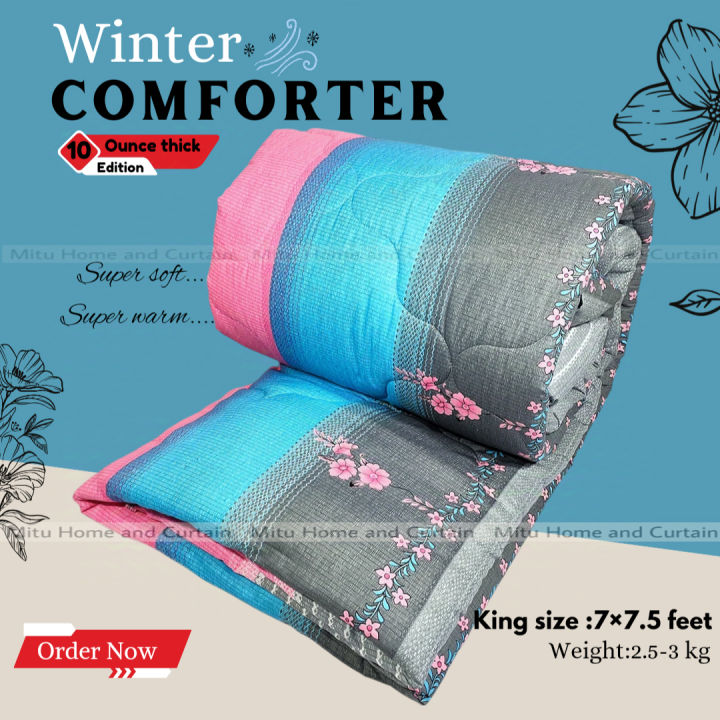 King size Comforter with full cotton fabric 84*90 inch European winter Comforter (1pcs Box) White , Red , Pink , Blue