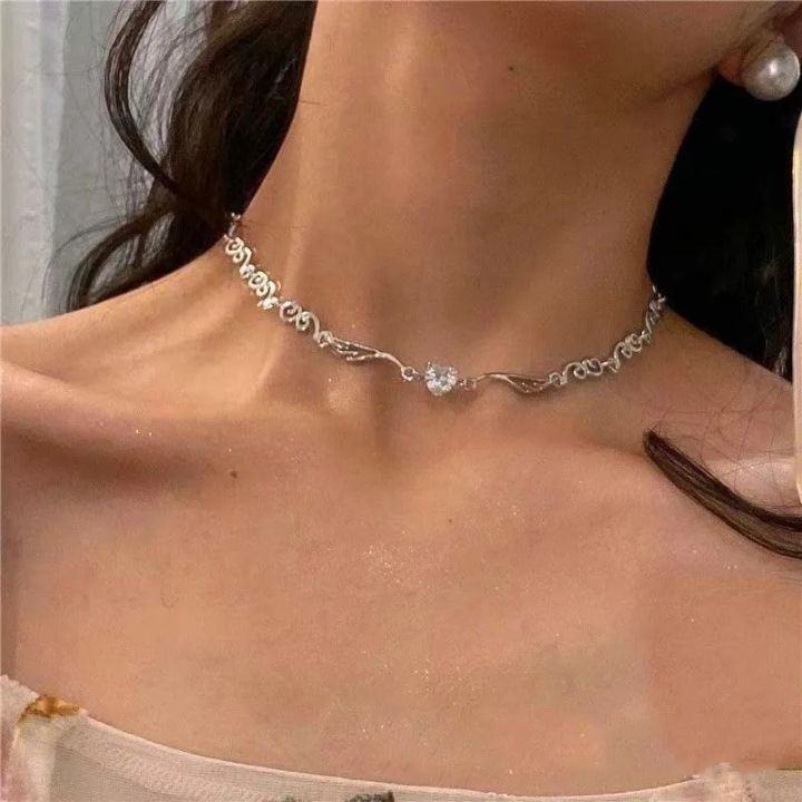 Silver Color Choker Necklace for Girl Women Love Heart Irregualr