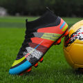 1703 Football Boots AG Kids Adult Teenager High Top Fly Knit Slip Socks Cuff Stud Rubber Nail Sole FG Training Shoes.