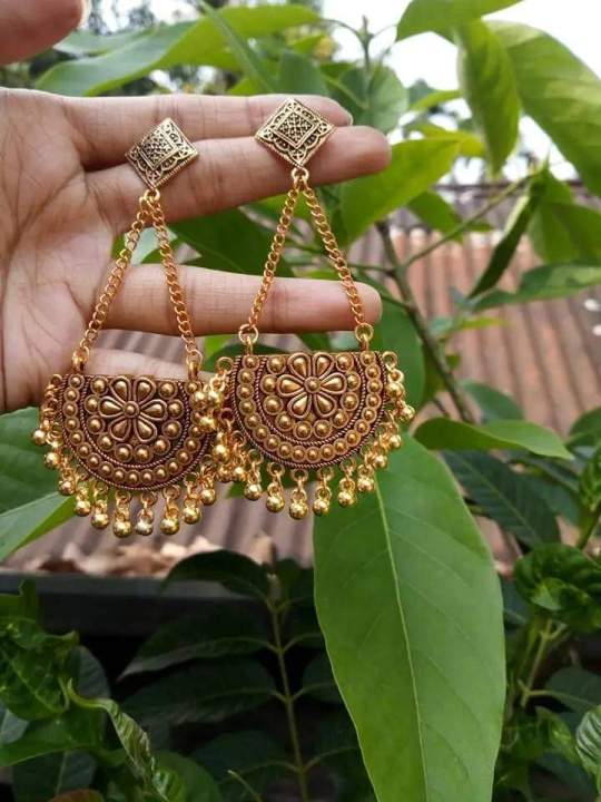Half Chada golden long earrings