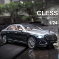 1:24 Mercedes Maybach S680 Diecast Alloy Car Luxurious Simulation Toy Vehicles Metal Car 6 Doors Open Model Car Sound Light Toys For Gift.