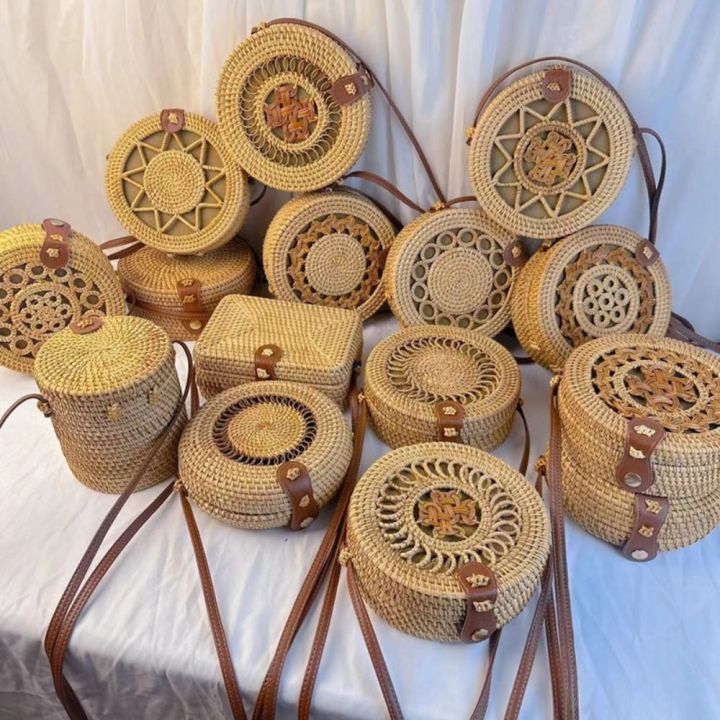 New Round Rattan Woven Bag Retro Handmade Rattan Woven