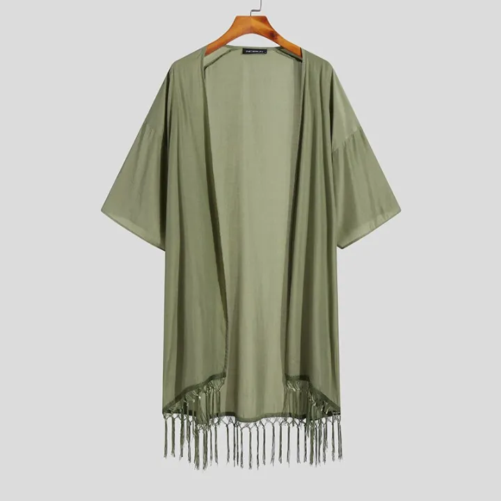 Fashion%20Men%20Shirt%20Tassel%20Open%20Stitch%20Short%20Sleeve%20Streetwear%20Long%20Style%20Cardigan%202023%20Solid%20Color%20Casual%20Outerwear%205XL%20INCERUN%20-%20Image%202