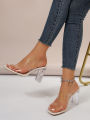 2023 New Transparent High Heel Sandals Summer Medium Heel Thick Heel Sandals Women's Super Immortal Crystal Heel External Wear S. 