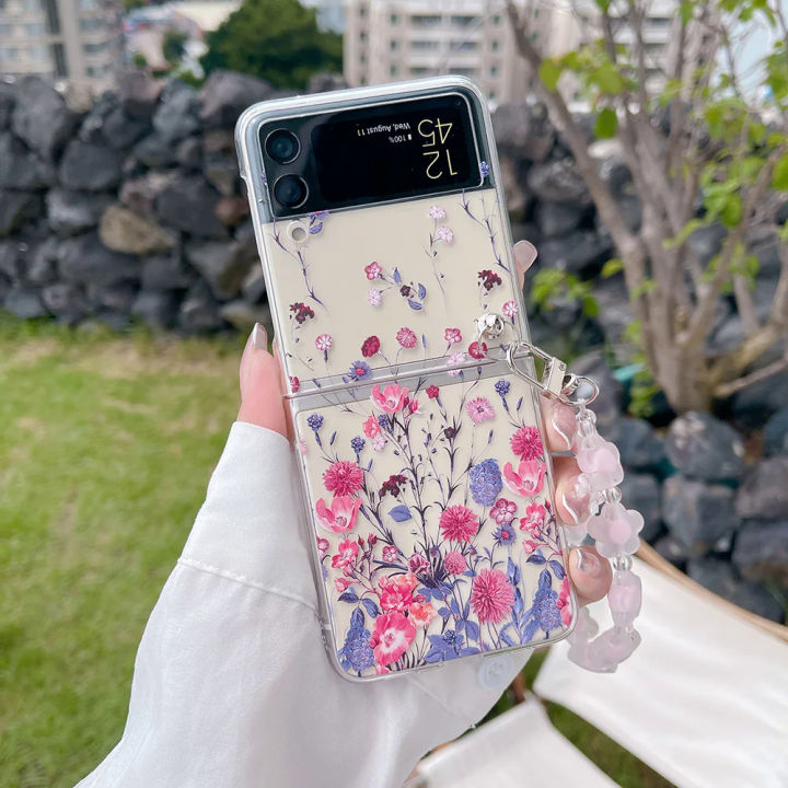 %E3%80%90Solitary%20waves%E3%80%91For%20Samsung%20Galaxy%20Z%20Flip%205%204%203%20Case%20Floral%20Transparent%20Folding%20with%20Bracelet%20For%20Samsung%20Z%20Flip%203%205G%20ZFlip4%20Hard%20PC%20Back%20cover%20-%20Image%202