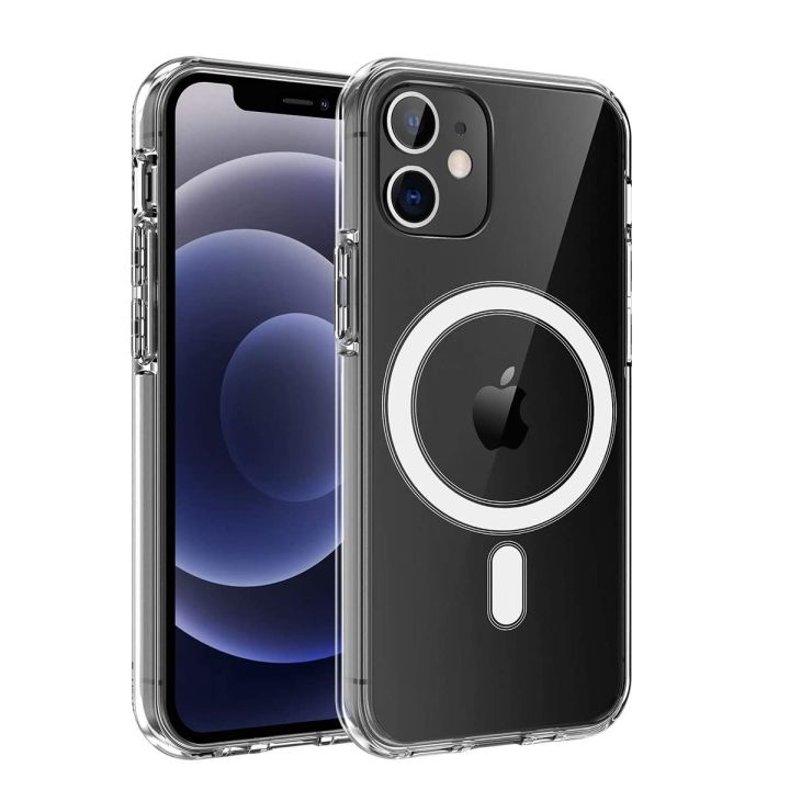 For Apple iPhone 11 MagSafe Compatible Shockproof Transparent Slim Fit  Wireless Charging supported Frosted Border Phone Back Case Mobile Cover