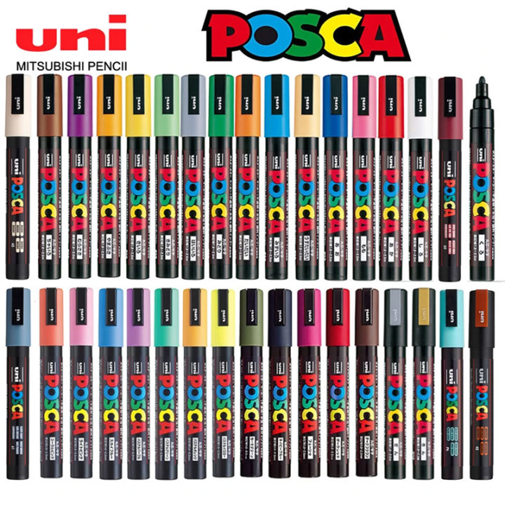 Uni Posca Full Set Acrylic Paint Markers Pens PC-1M PC-3M PC-5M 7/8/12/15/24/29C for Rock Painting,Frabric,Glass/Metal,Graffiti Amour zii